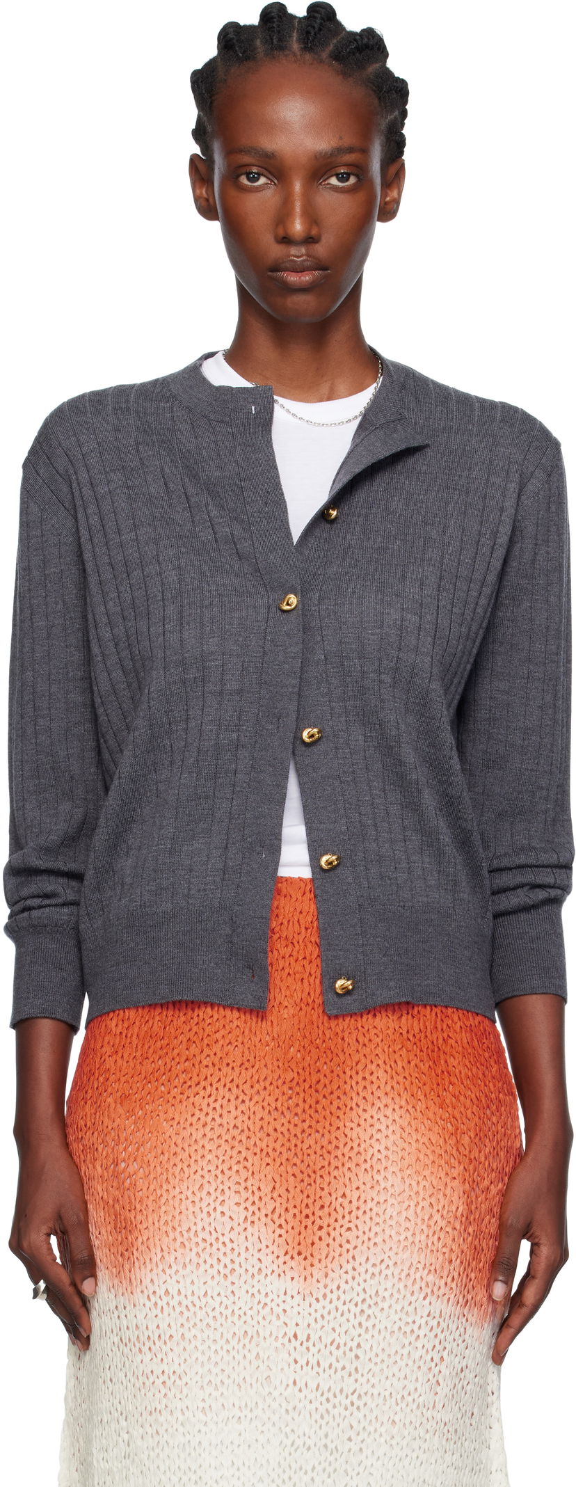 Džemper Bottega Veneta Bottega Veneta Wool Rib Knit Cardigan Siva | 835337 V5L70