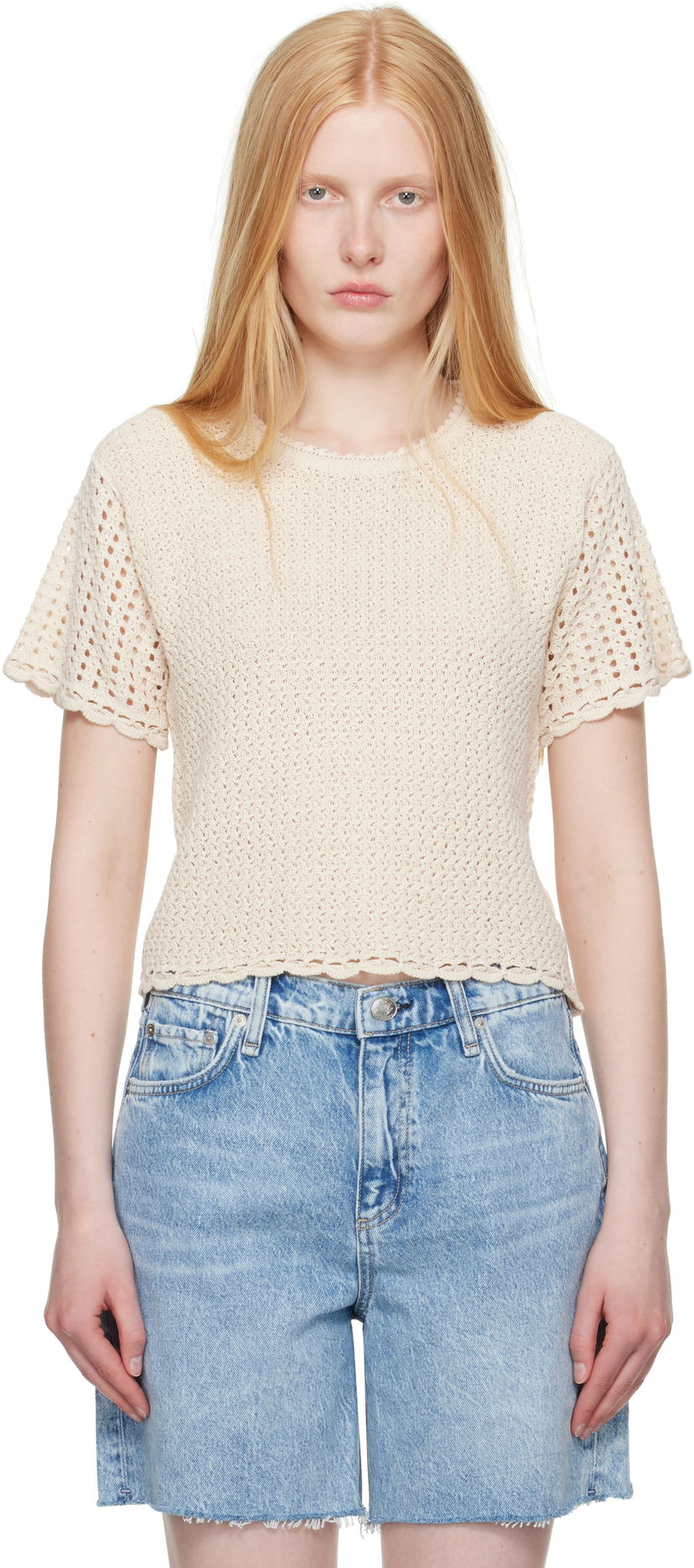 Majica kratkih rukava rag & bone rag & bone Khloe Open Knit Short Sleeve T-shirt Bež | WAS25P016BR16