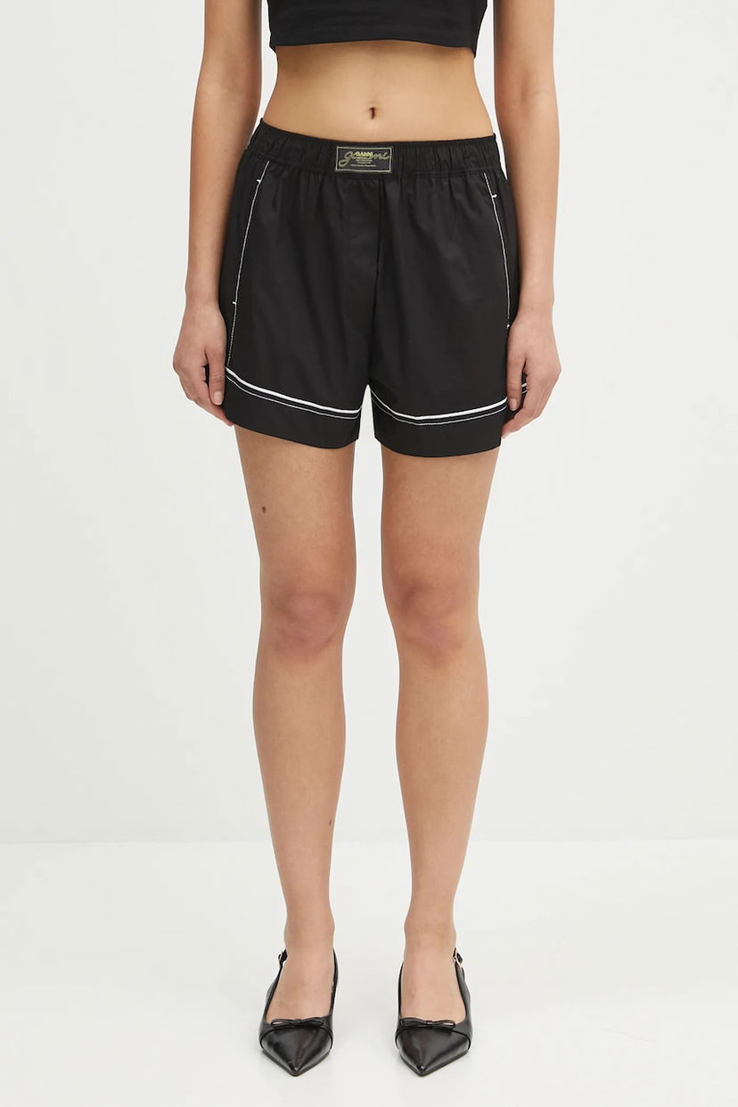 Kratke hlače GANNI GANNI Cotton Poplin Elasticated High-Waist Shorts Crna | W0504