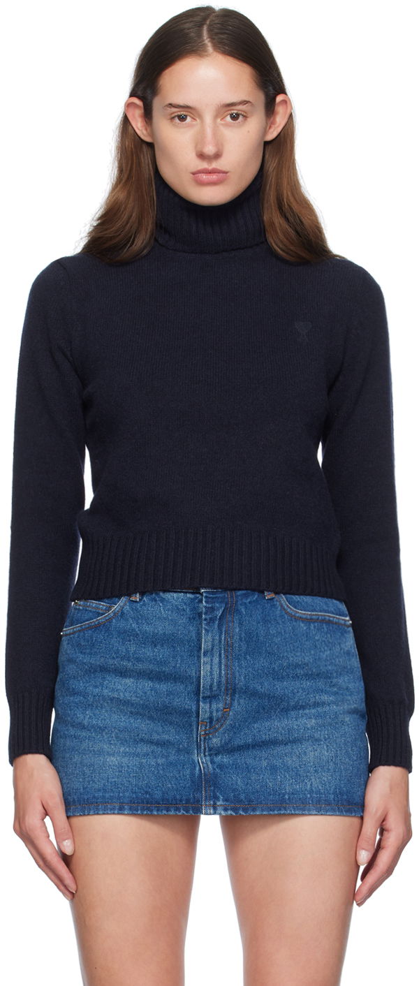 Džemper AMI Paris Navy Cashmere de Cœur Turtleneck Crna | FKS457.005