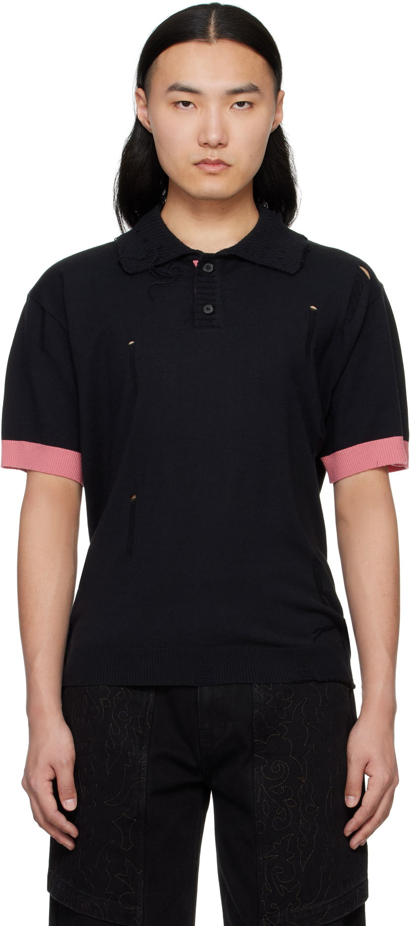 Polo majica Andersson Bell Andersson Bell Damaged Knit Polo Crna | atb1243m