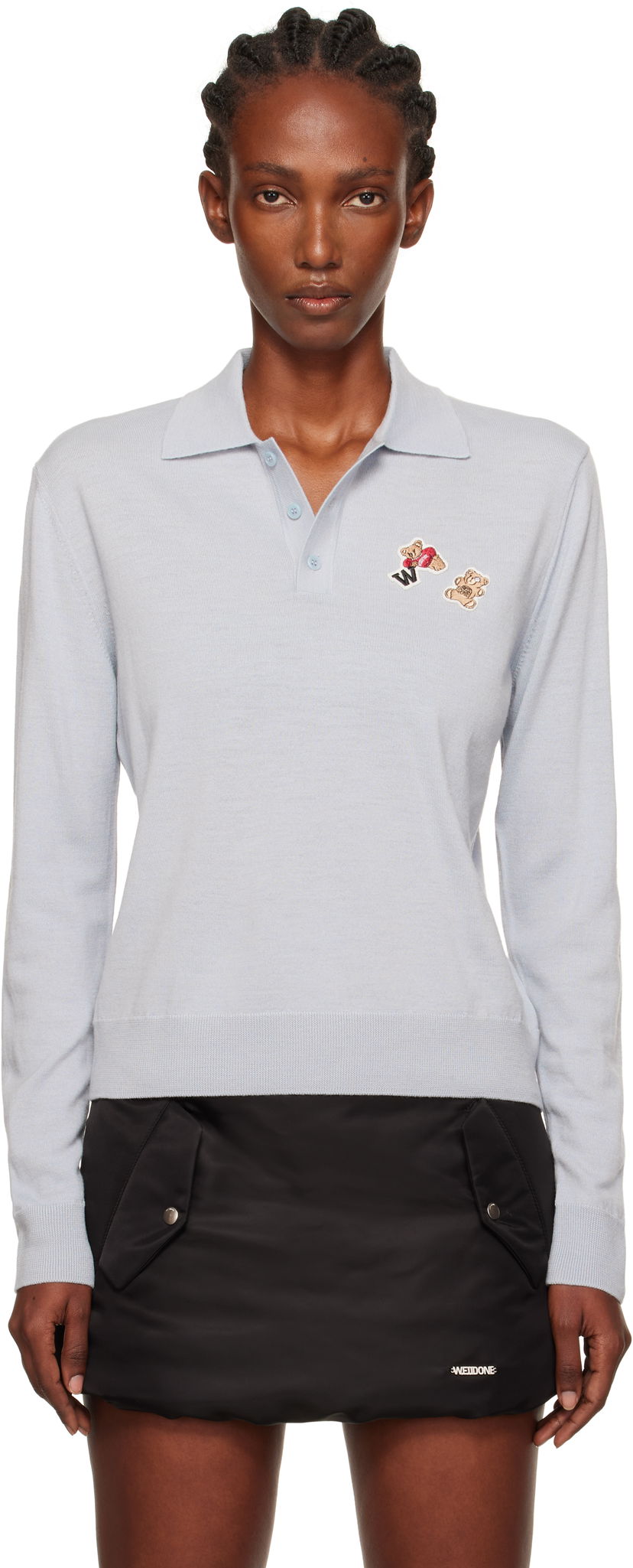 Polo majica We11done We11done Double Patched Knit Polo Plava | WD-KT2-25-679-W-GY