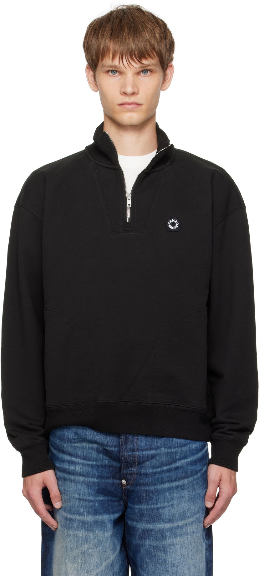 Dukserice KENZO Kenzo Paris 'Boke Flower 2.0' Embroidered Quarter-Zip Sweatshirt Crna | FF55SW2414MC