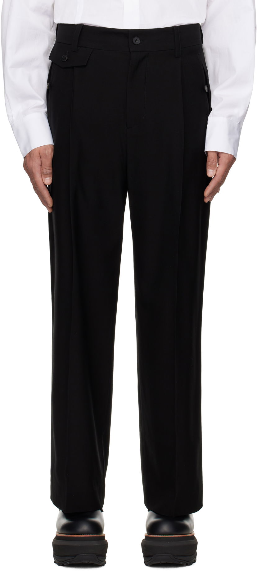 Hlače Feng Chen Wang Feng Chen Wang Slashed Wide Leg Trousers Crna | FUS19TR27B