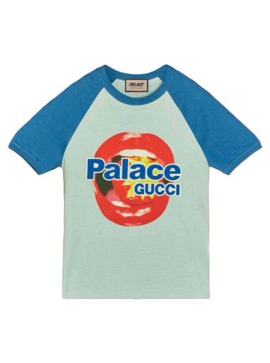 Majica kratkih rukava Palace Gucci x Printed Cotton Jersey T-shirt Light Blue Plava | 720353 XJE1D 4754
