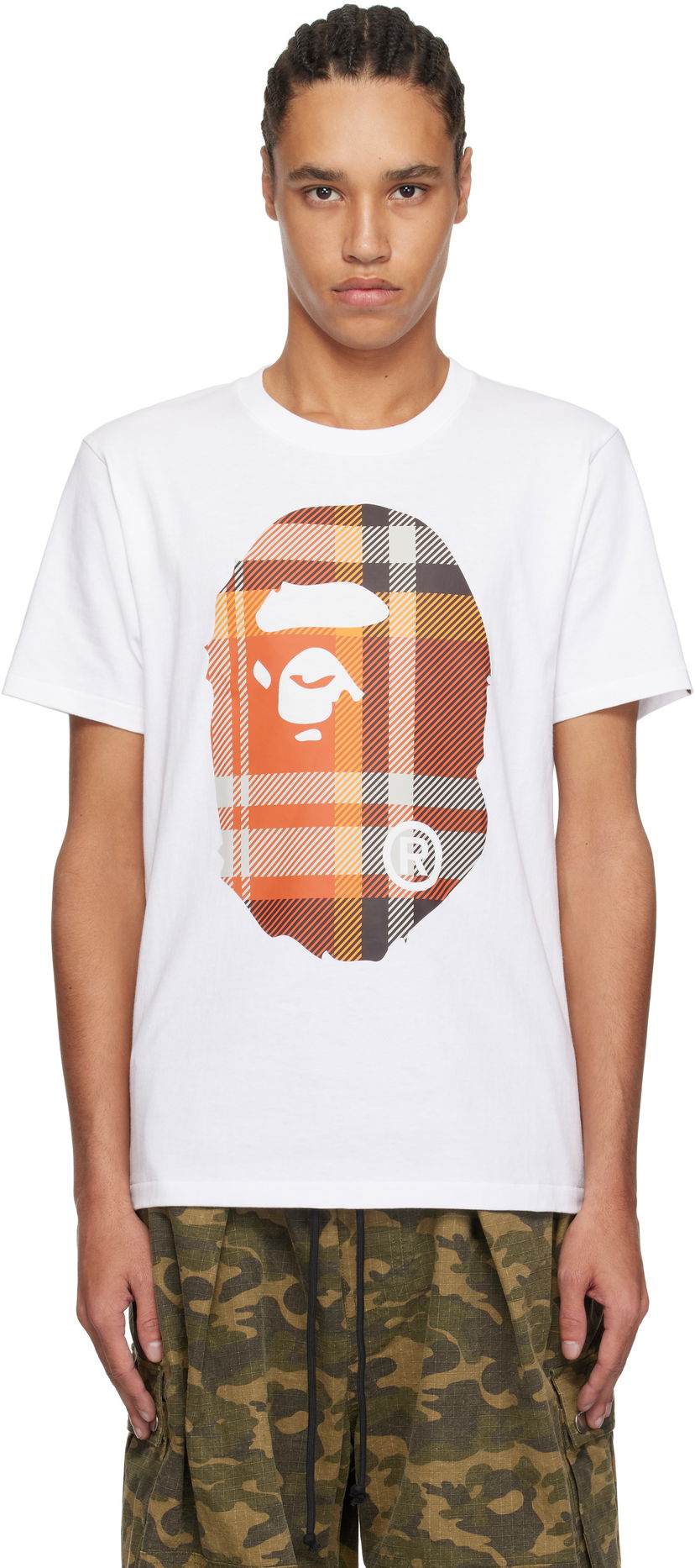 Majica kratkih rukava BAPE A Bathing Ape Check Big Ape Head T-Shirt Bijela | 001TEK801046M