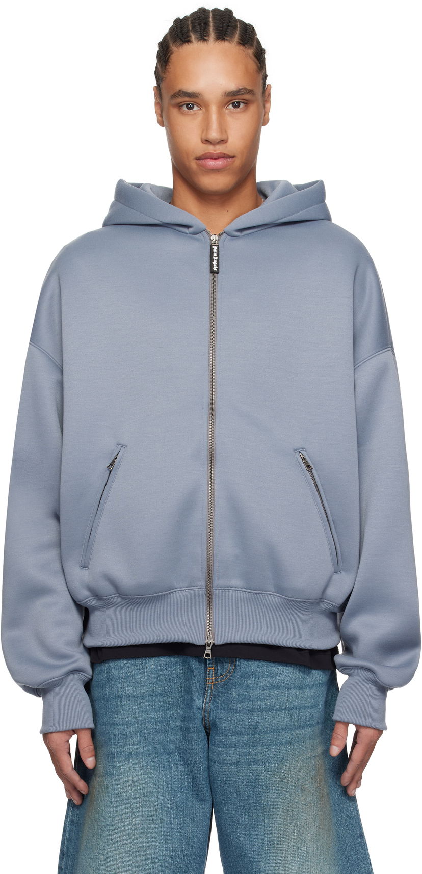 Dukserice Palm Angels Palm Angels Neoprene Zip-Up Hoodie Plava | PMEA292S25FAB0010909