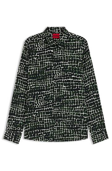 Košulja BOSS Relaxed-Fit Abstract-Print Poplin Shirt Zelena | 50545358