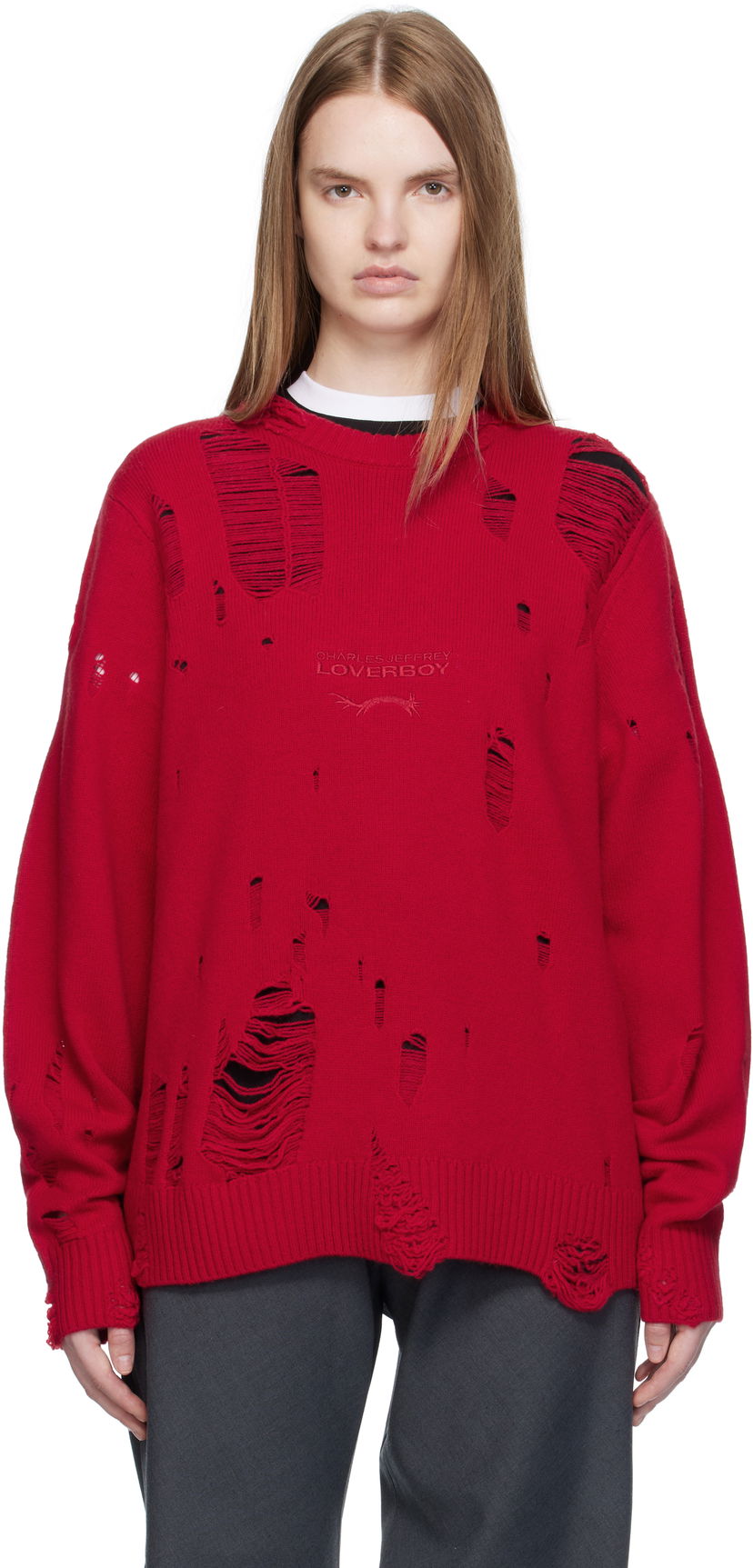 Džemper Charles Jeffrey Loverboy Charles Jeffrey LOVERBOY Distressed Logo Sweater Crvena | 52090102