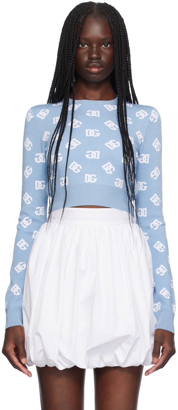 Džemper Dolce & Gabbana Dolce&Gabbana Cropped Jacquard Logo Sweater Plava | FXI12T JFMGT