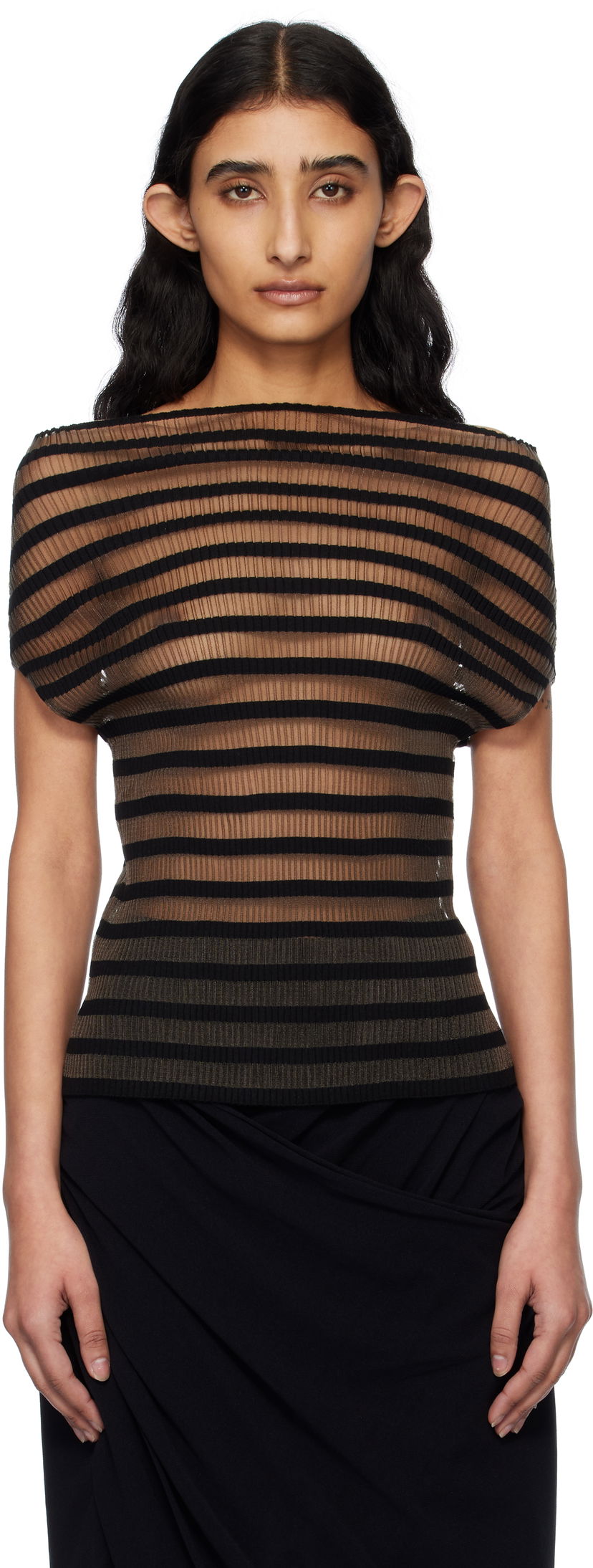 Majica kratkih rukava Jean Paul Gaultier Jean Paul Gaultier 'The Marinière' Striped Sheer Top Crna | 25/34-F-TO273-M088-00