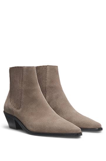Kaputi BOSS Suede Ankle Boots with Cuban Heel Siva | 50548781