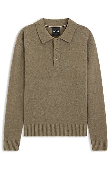 Džemper BOSS Brushed virgin-wool polo sweater Smeđa | 50549990, 0