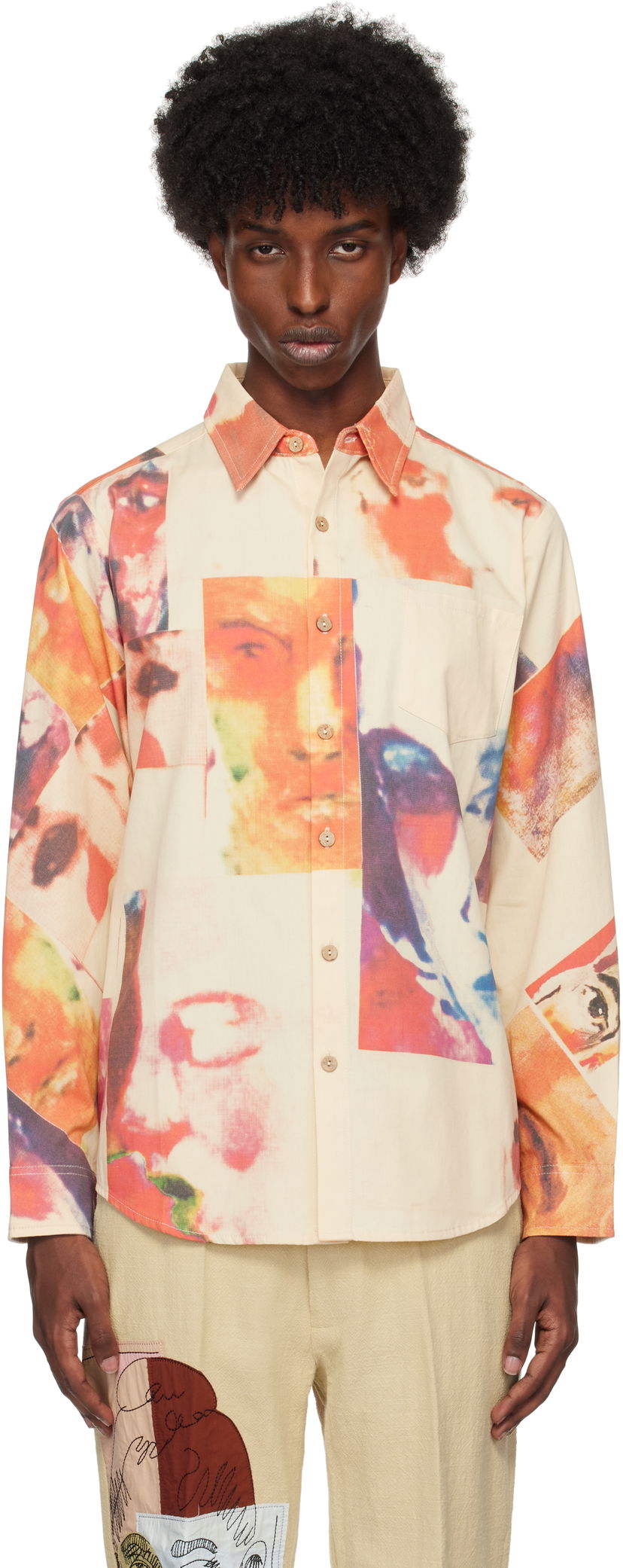 Košulja KidSuper Collage Faces Button Up Shirt Bež | AW24-LTP-04