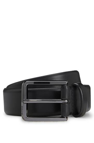 Pojasevi BOSS Italian-leather belt with polished gunmetal buckle Crna | 50537174