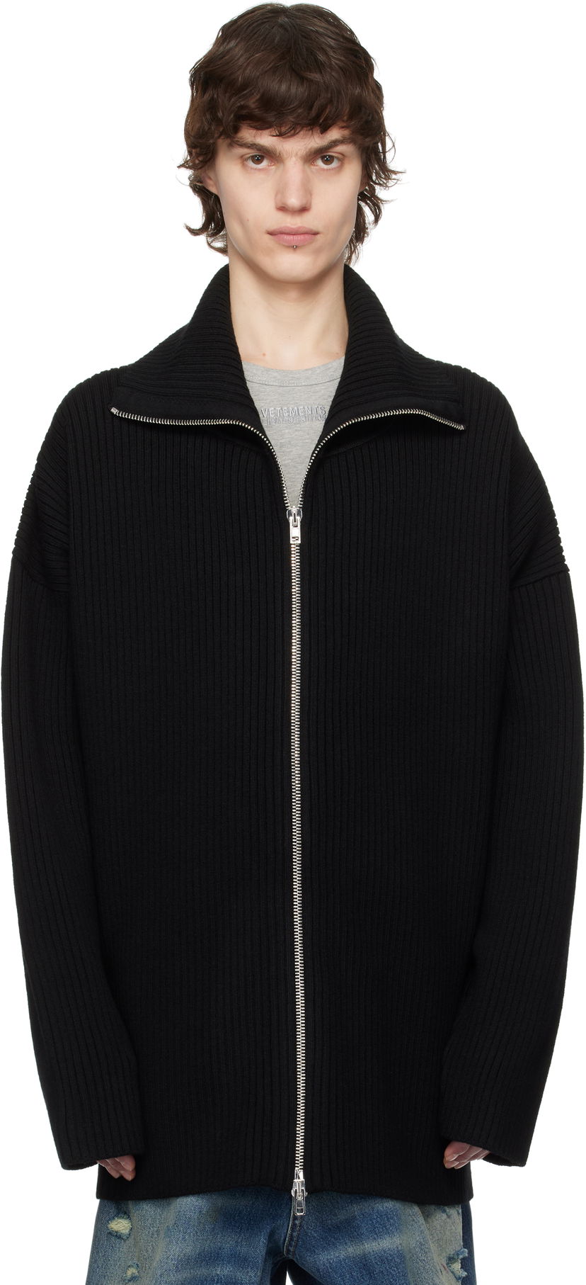 Džemper VETEMENTS VETEMENTS Zip-Up Ribbed Knit Sweater Crna | UA66KN170B