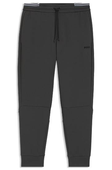 Trenerka BOSS Cotton-Blend Tracksuit Bottoms with Striped Trims Crna | 50543070