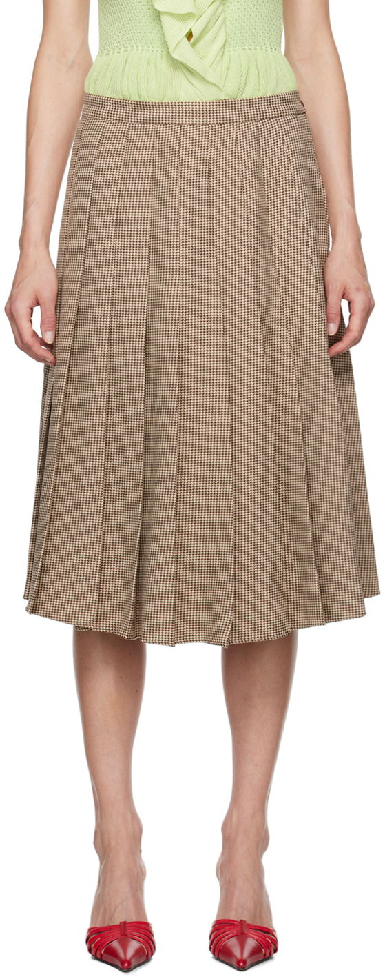 Suknja GUIZIO Guizio Gibson Houndstooth Pleated Midi Skirt Smeđa | P24305W087