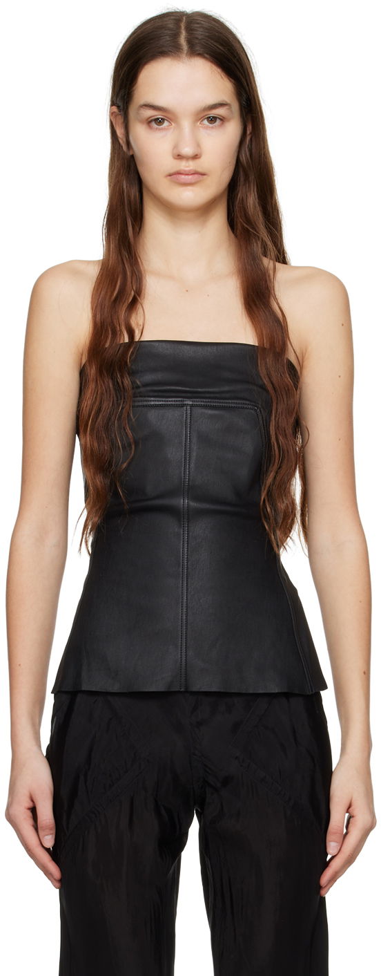 Majica bez rukava Rick Owens Rick Owens Leather Bustier Camisole Crna | RP01C5127 LS