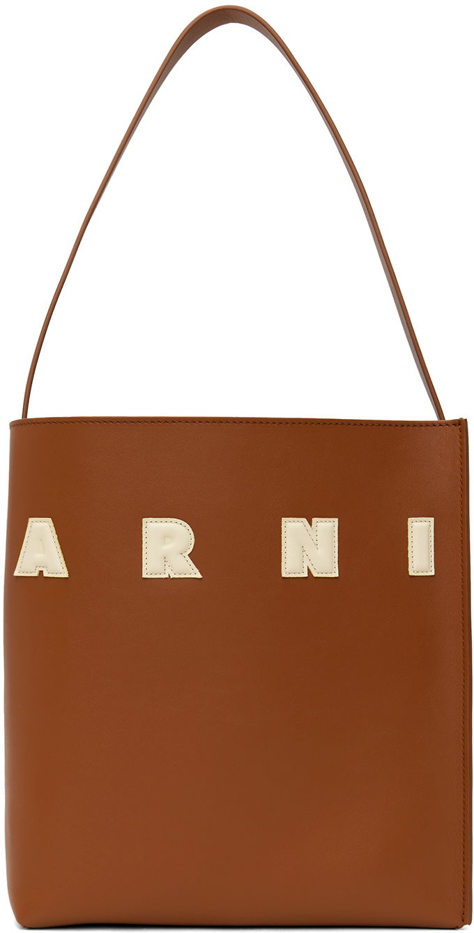 Tote bag Marni Small Leather Museo Patches Tote Smeđa | SHMP0111U0 P6483