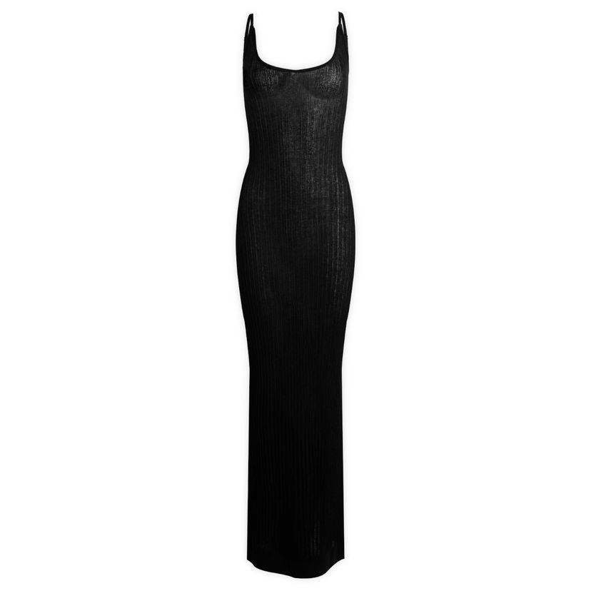 Haljina SKIMS SKIMS Sheer Knit Midi Dress, Size Large Crna | DS-DRS-8175W-ONX