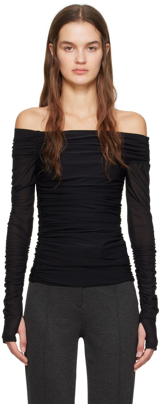 Majica bez rukava Helmut Lang Ruched Long Sleeve T-Shirt Crna | N10HW510