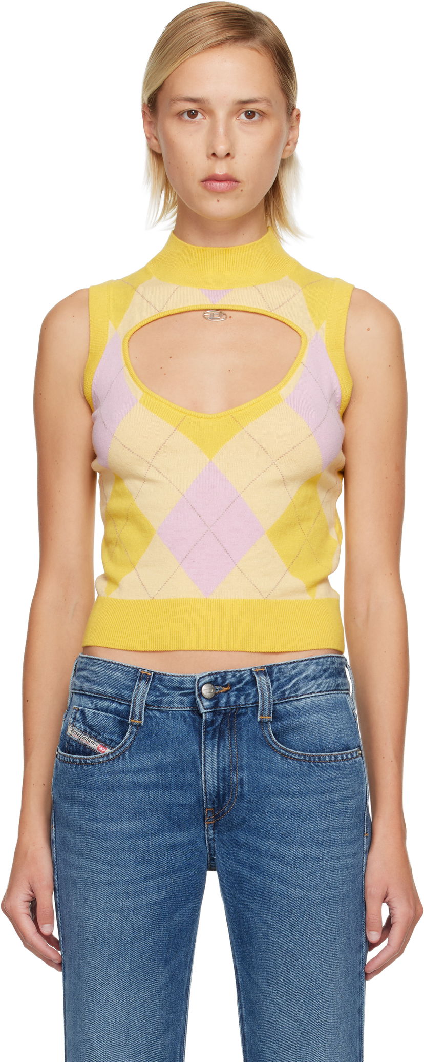 Prsluk Diesel Argyle Pattern Cut-Out Sleeveless Mock Neck Top Višebojno | A19500 0JLBB