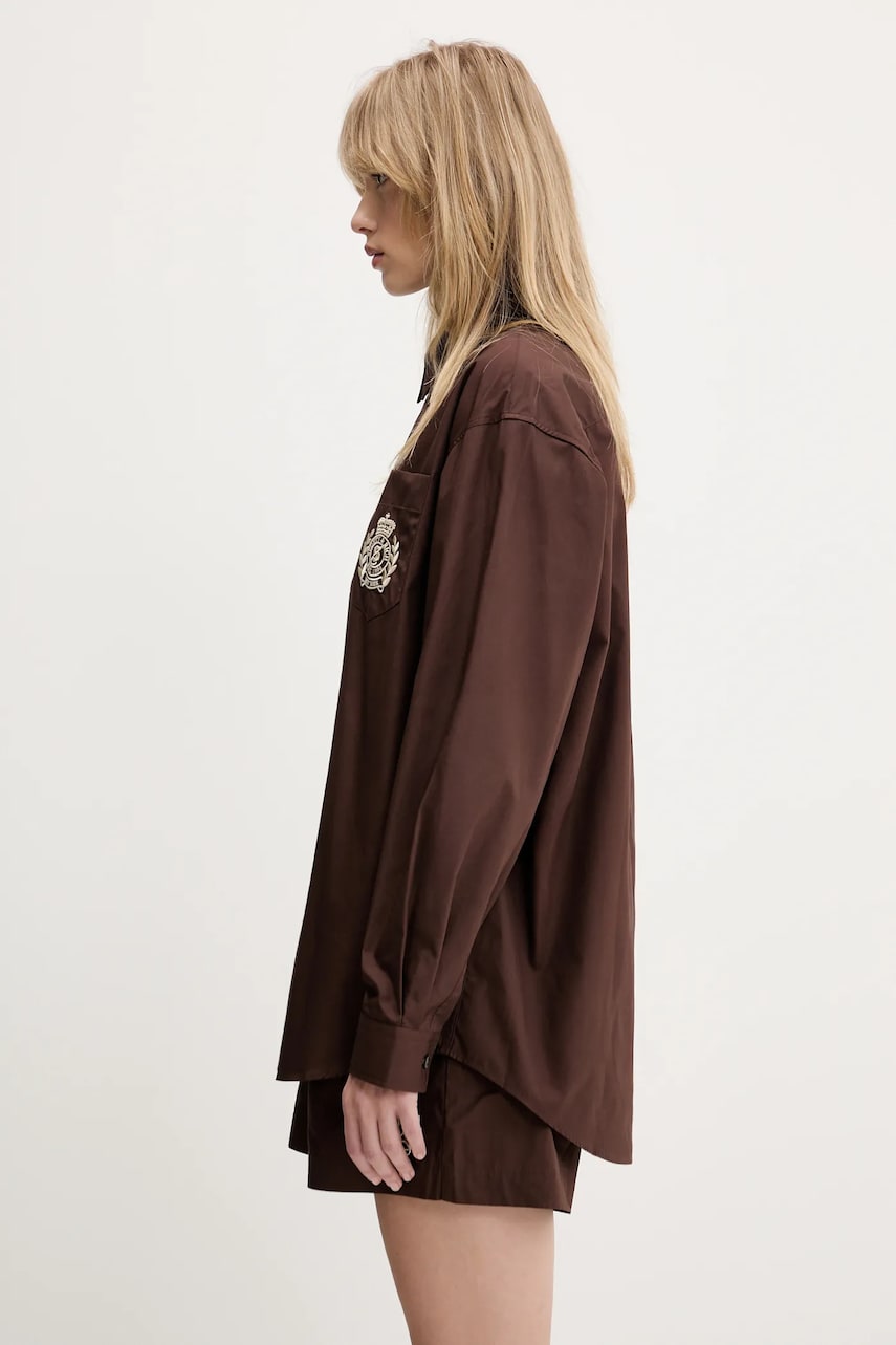 Košulja Sporty & Rich Sporty & Rich H&W Crest Oversized Relaxed Fit Shirt Smeđa | SI006612241BR03, 1
