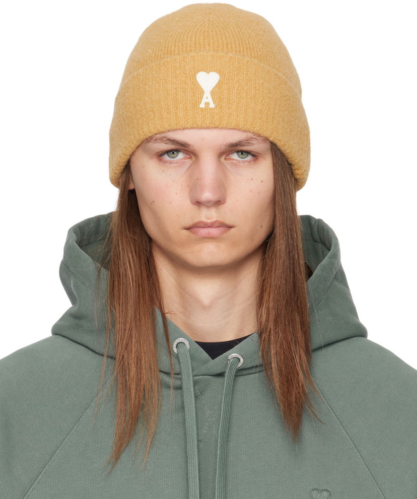 Kapica AMI Paris Yellow Off-White de Cœur Beanie Žuta | UHA115.KN0032