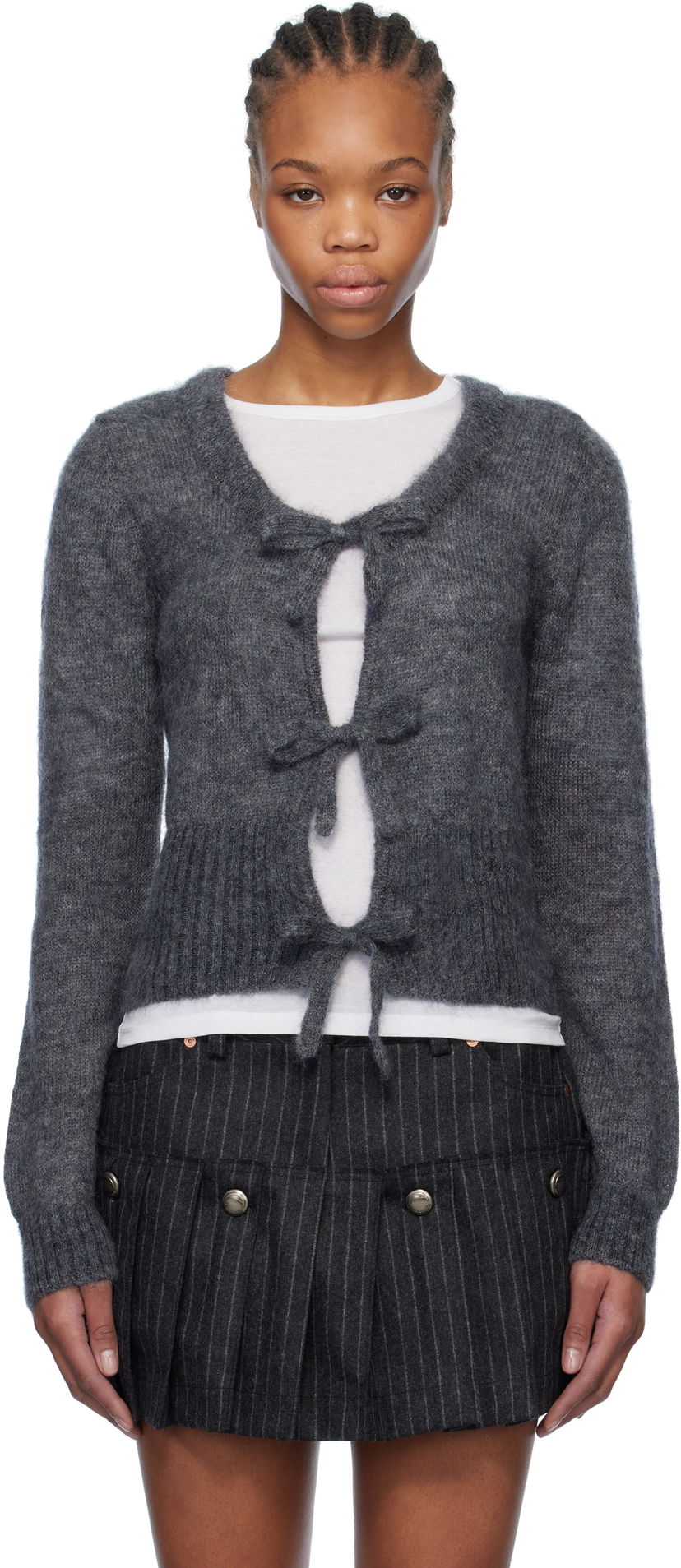 Džemper GANNI GANNI Light Mohair Tie Cardigan Siva | K2411