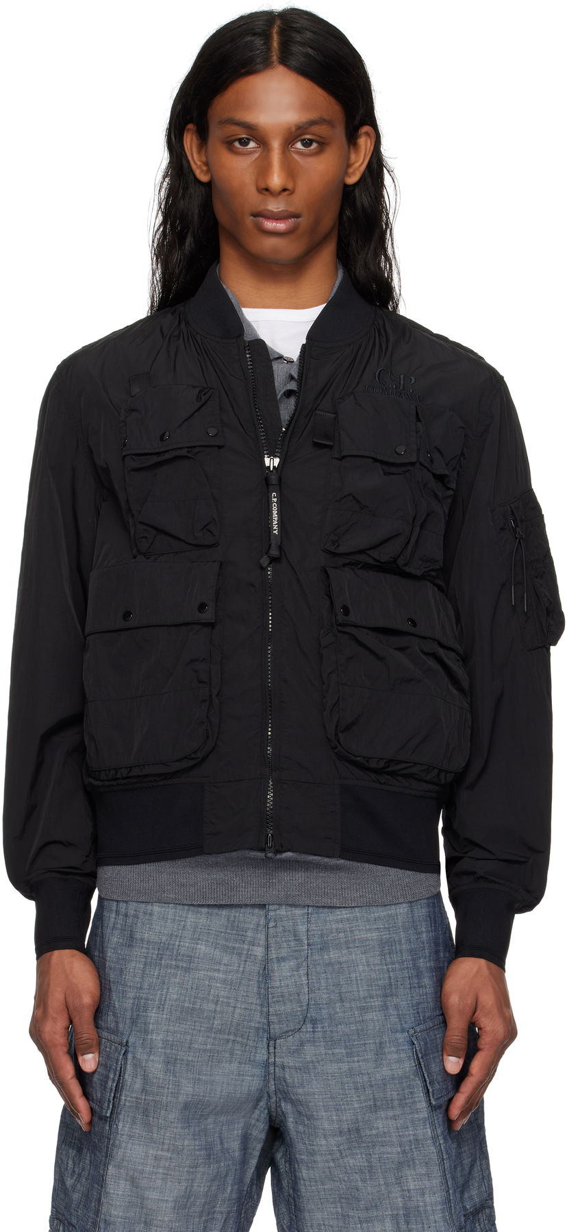Bomber jakna C.P. Company C.P. Company Chrome-R Multipocket Bomber Jacket Crna | 18CMOW010A-005904G