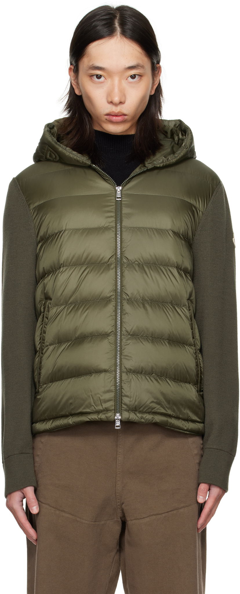 Pernata jakna Moncler Moncler Padded Wool Zip-Up Down Hoodie Zelena | K20919B00006M1131