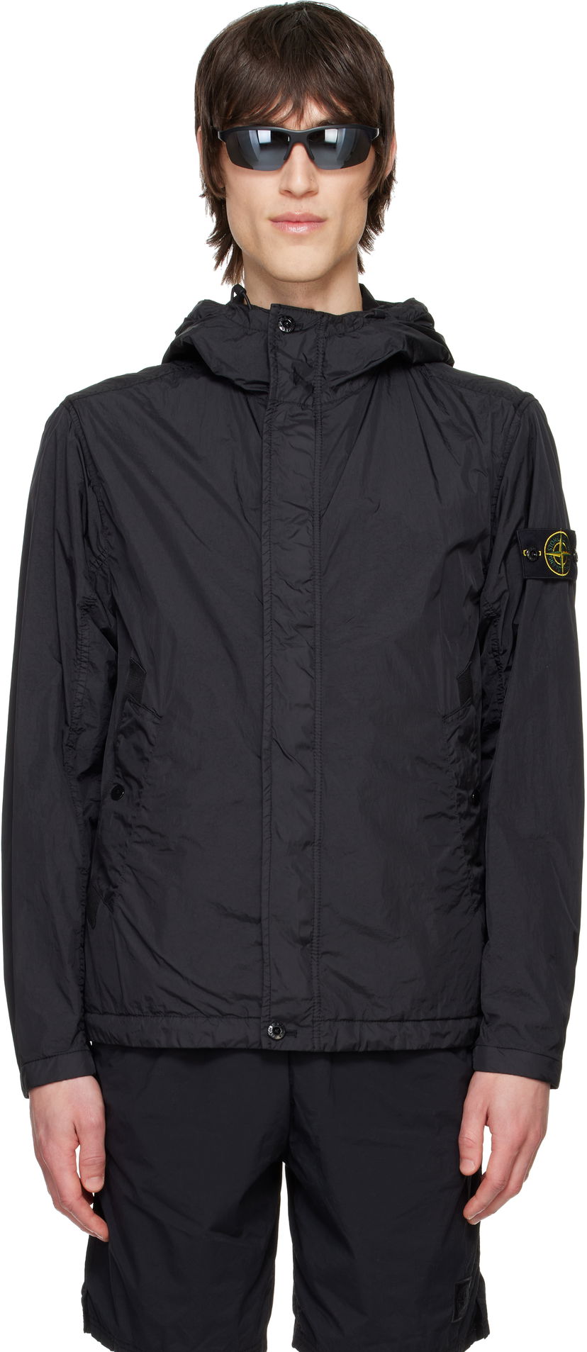 Vjetrovka Stone Island Stone Island Crinkle Reps R-NY Hooded Jacket Crna | K1S15 4100092 S0A23