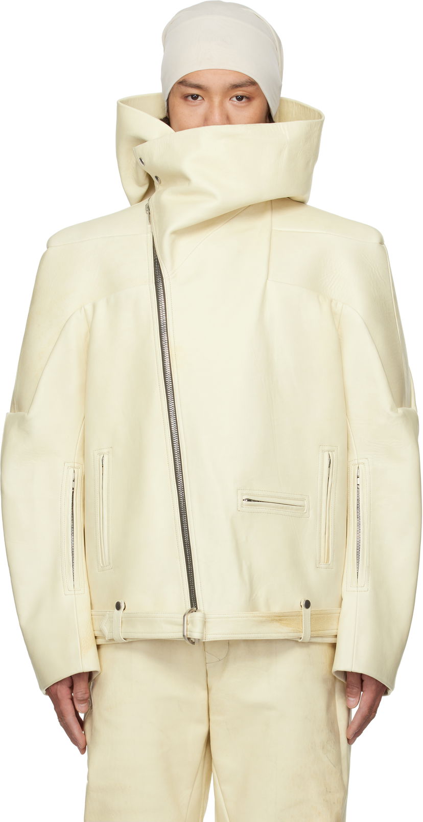 Jakna Rick Owens Rick Owens Hollywood Hooded Stooges Leather Jacket Bijela | RR01E5704 LBH