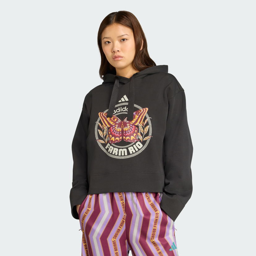 Dukserice adidas Performance adidas X Farm Rio Butterfly Graphic Cropped Hoodie Crna | JL8607