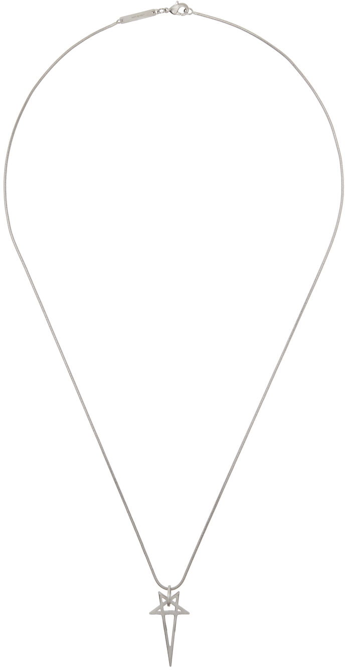 Ogrlica Rick Owens Silver Porterville Pentagram Charm Necklace Metalik | RJ0000066 MMT