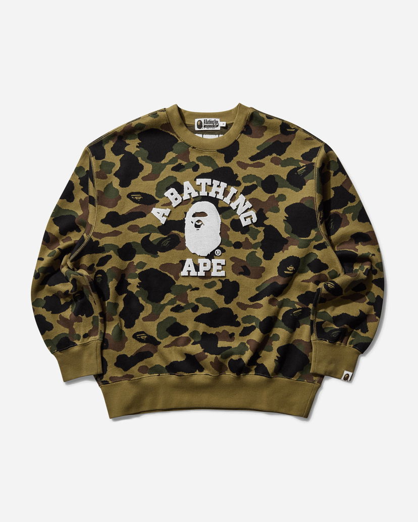 Džemper BAPE 1st Camo Jacquard College Crewneck Sweatshirt Zelena | 1L30113307 GREEN