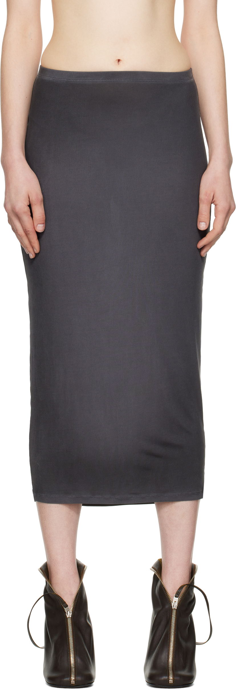 Suknja Acne Studios Acne Studios Midi Ribbed Skirt Siva | AF0505-