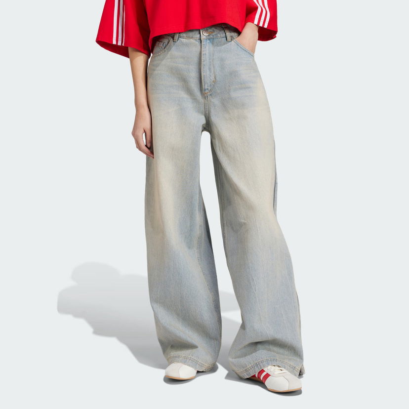 Jeans adidas Performance Adilenium Season 3 Zip Washed Denim Wide Leg Jeans Plava | JX9210