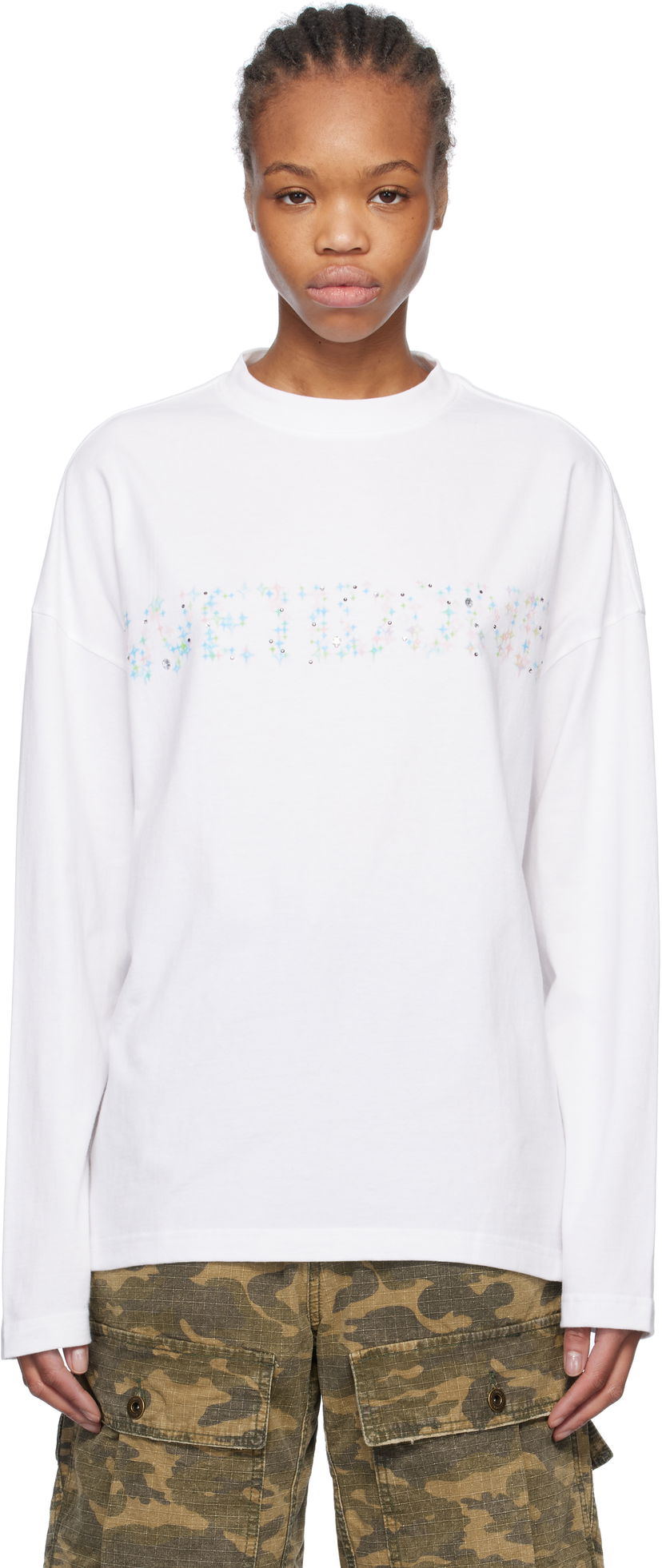 Majica kratkih rukava We11done We11done Sparkle Logo Long Sleeve T-Shirt Bijela | WD-TT0-25-742-U-WH