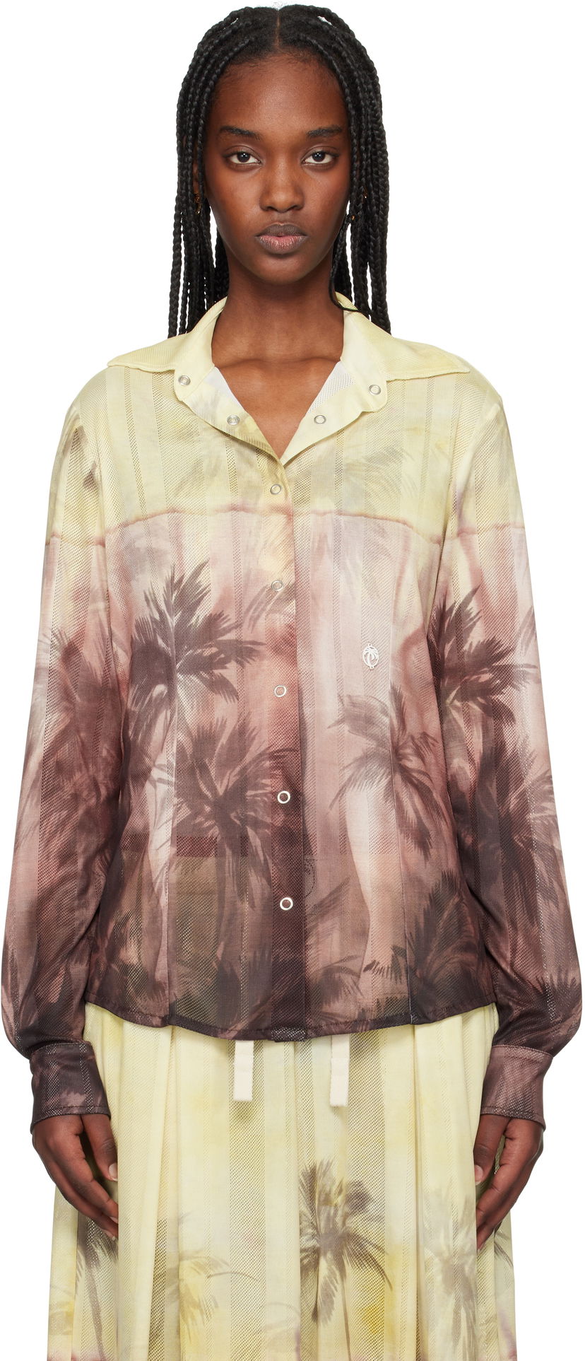 Košulja Palm Angels Palm Angels Sunset Palms Button-Down Shirt Žuta | PWGE024S25FAB0012010