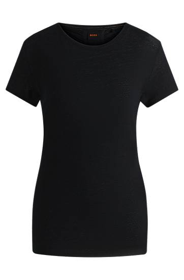 Majica kratkih rukava BOSS BOSS Linen T-Shirt with Gathered Back Crna | 50540431