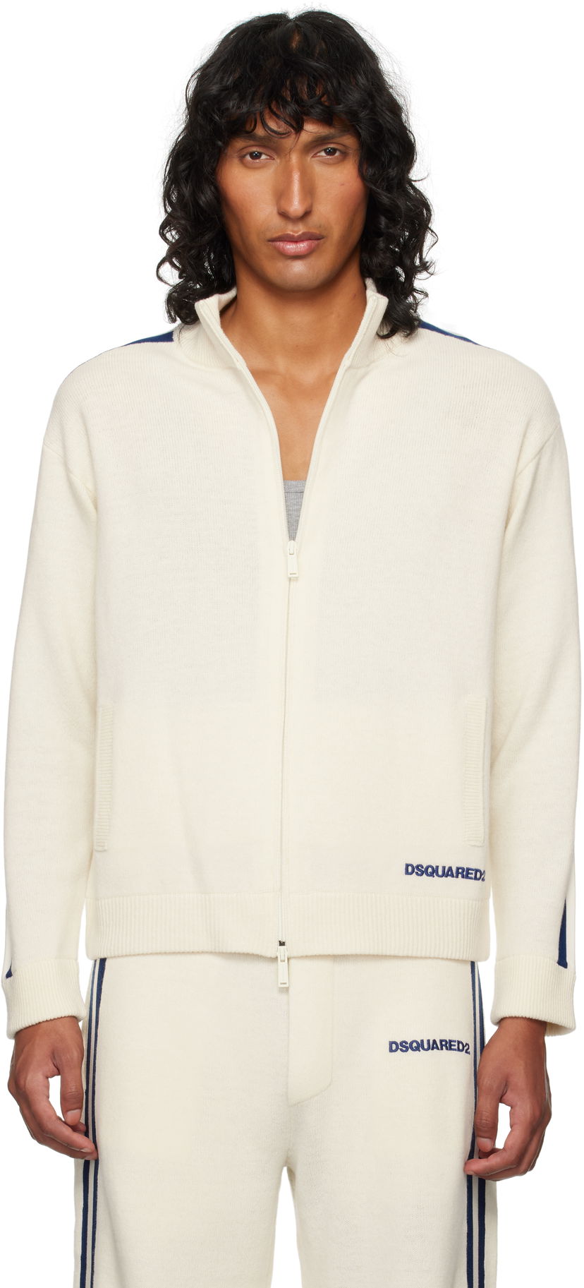 Džemper DSQUARED2 Dsquared2 Zip-Up Knit Sweater Bijela | S74HA1437_D13051