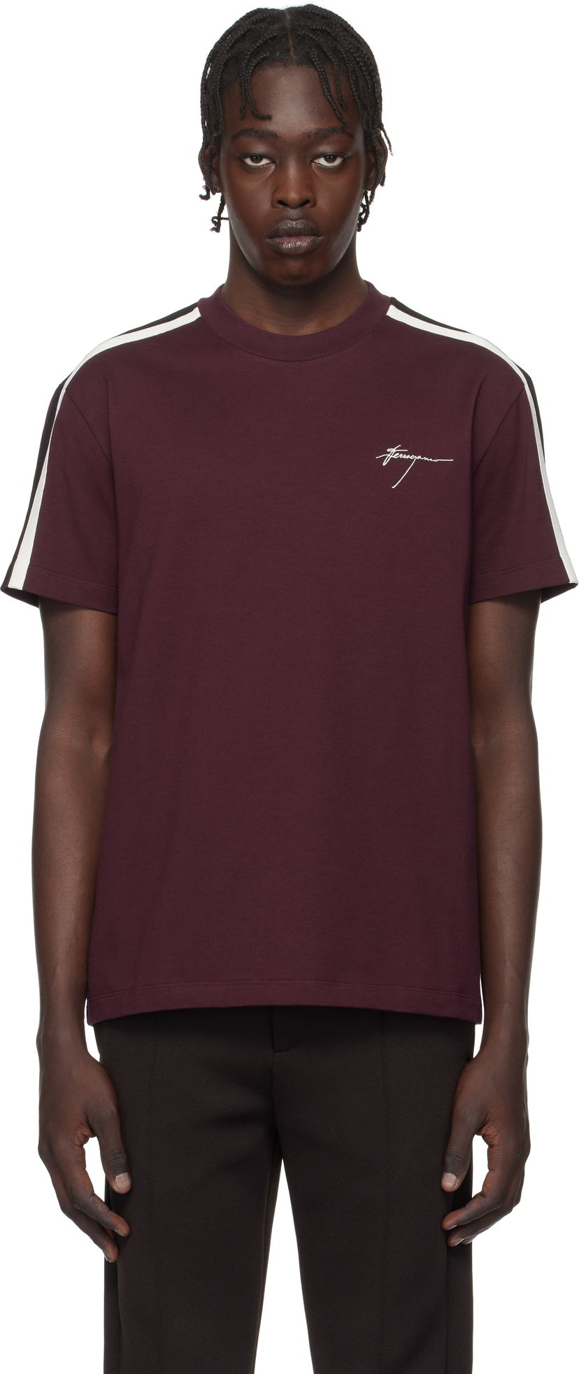 Majica kratkih rukava FERRAGAMO Ferragamo Contrasting Stripe T-Shirt Tamnocrvena | 781307