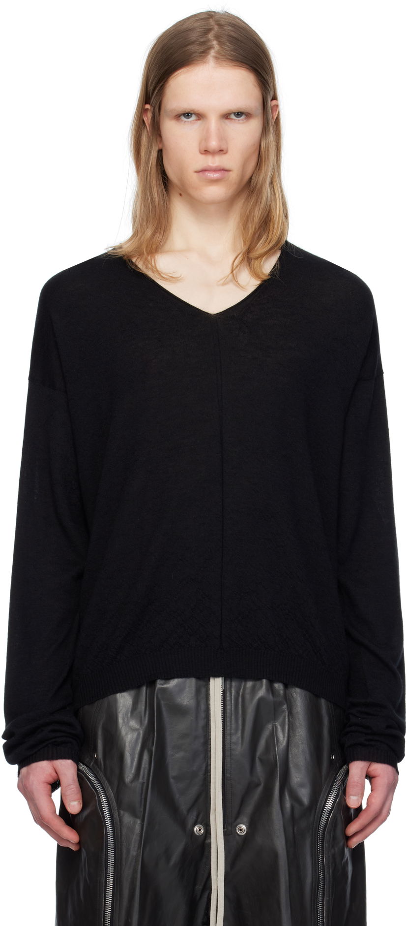 Džemper Rick Owens Rick Owens Hollywood V-Neck Sweater Crna | RU01E5621 WS
