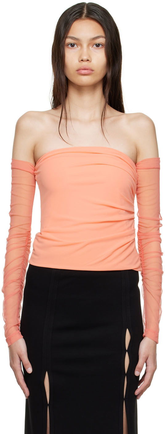 Majica bez rukava Helmut Lang Off Shoulder Blouse Narančasta | M04HW509