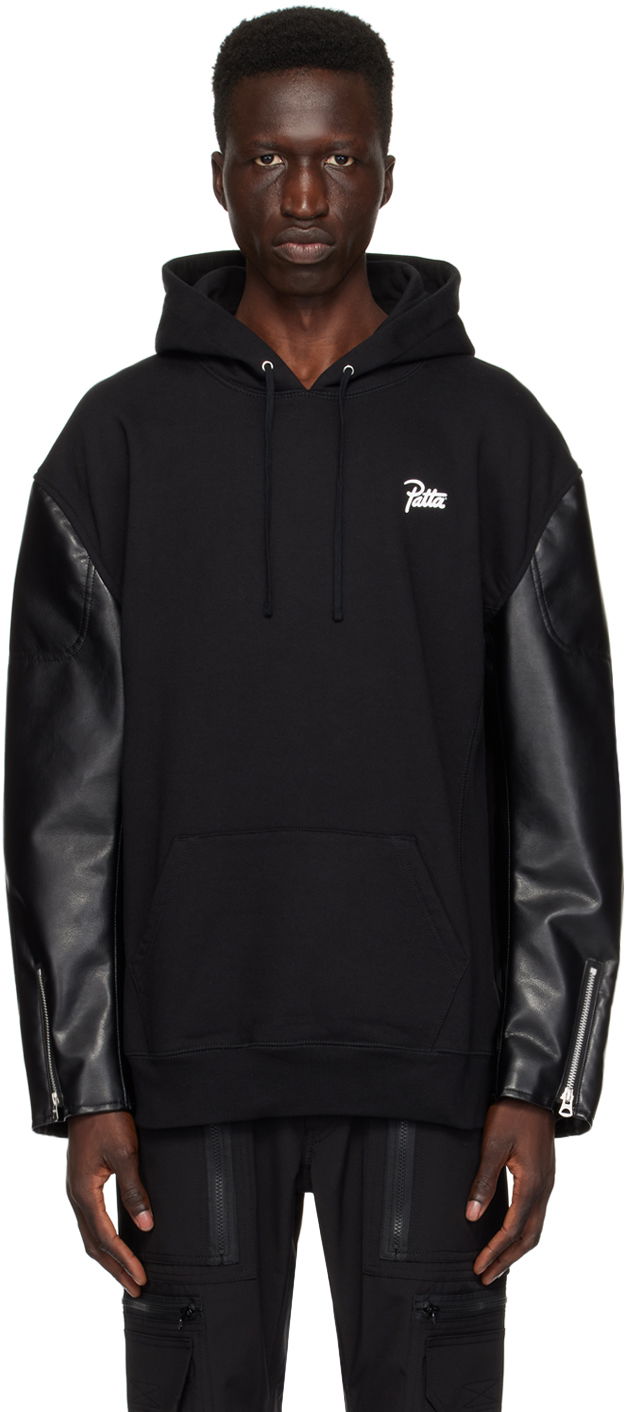 Dukserice Junya Watanabe Faux-Leather Sleeve Hoodie Crna | WM-T904-100