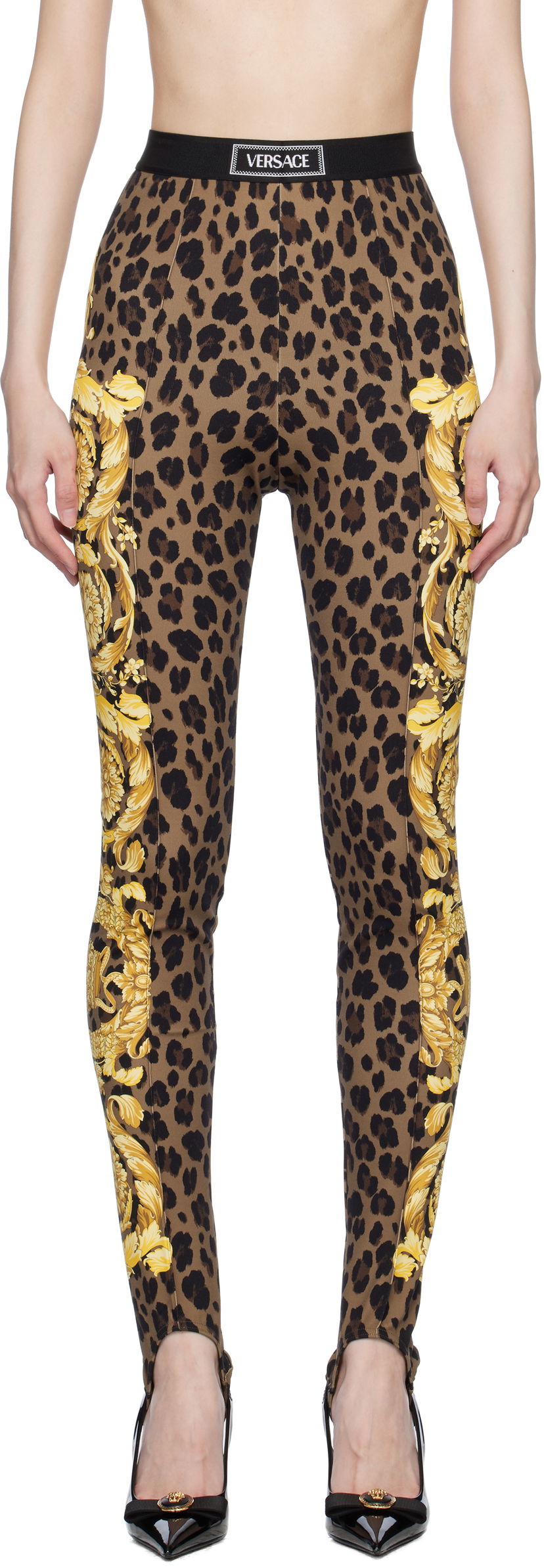 Tajice Versace Stirrup Leggings With Baroque Print Smeđa | 1015879_1A12087_5N440