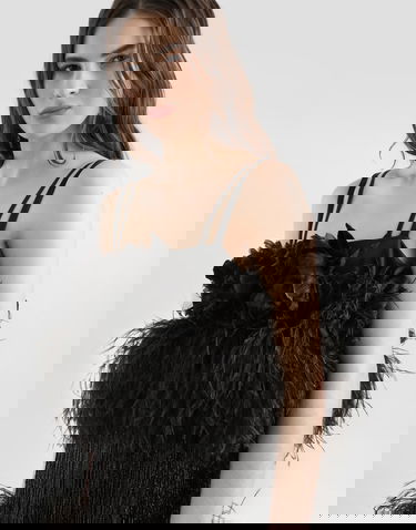 Majica bez rukava Dolce & Gabbana Dolce & Gabbana Feather Embellished Satin Top Crna | F60FIZGDDI5N0000, 3