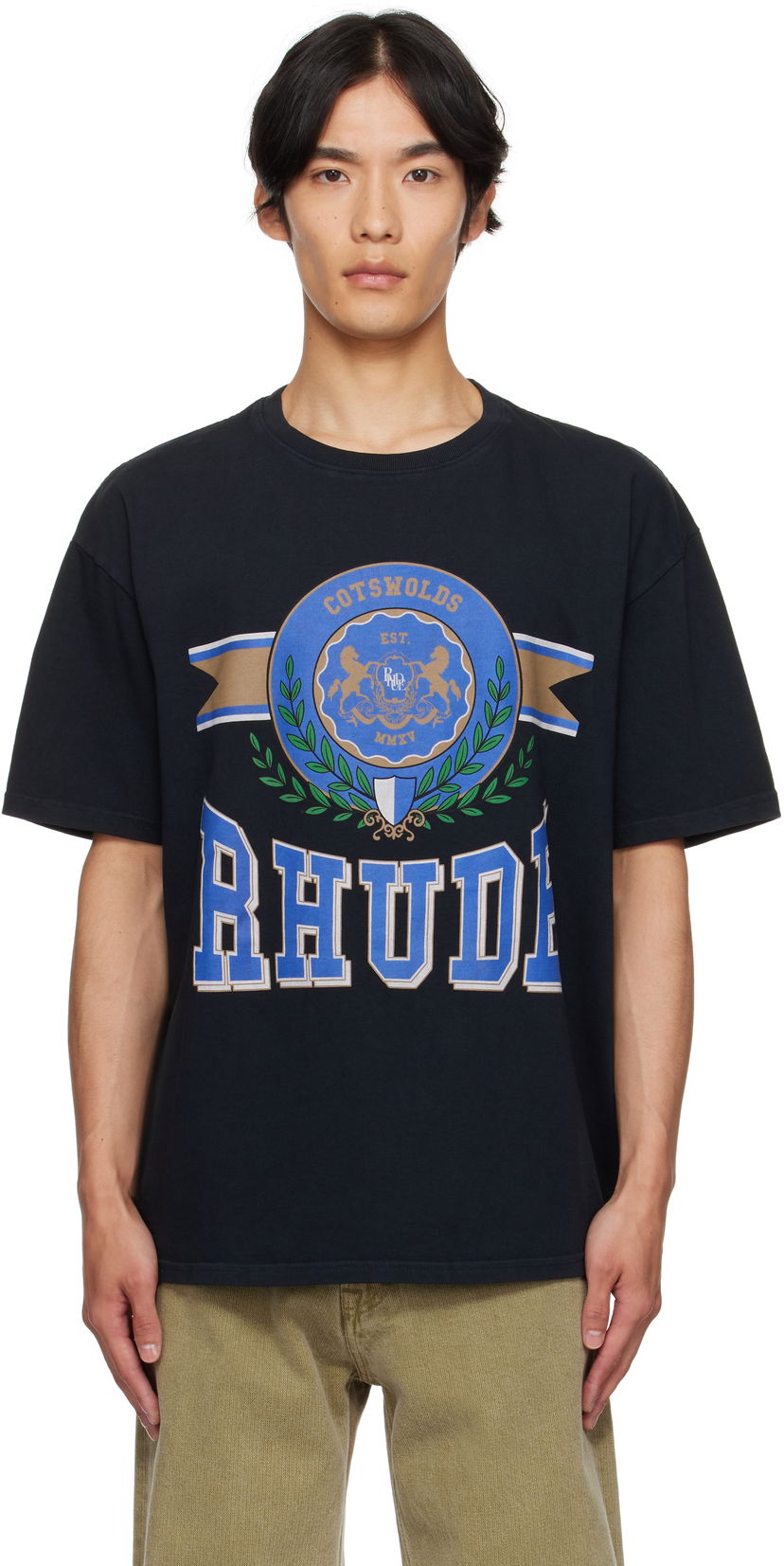 Majica kratkih rukava Rhude Rhude 'Cotswold' Crest Graphic Tee Crna | RHPF25TT06012